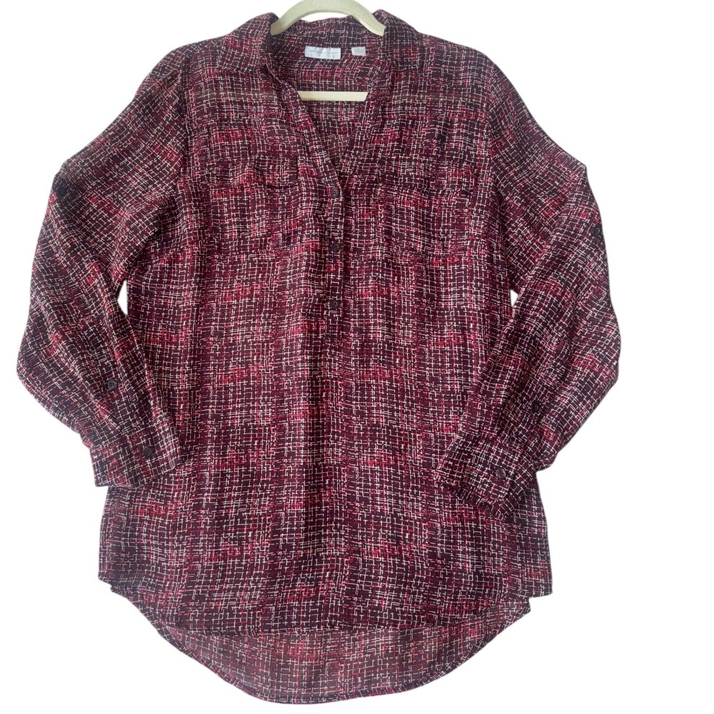 Womens Burgundy Red Textured Long Sleeve Tunic Top Size‎ Medium